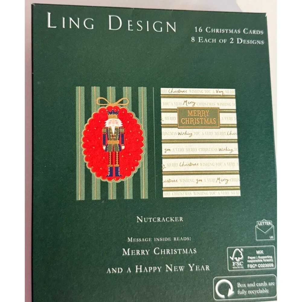 Ling Design Luxury Nutcracker Merry Christmas Cards 2 Different Designs 16 Cards